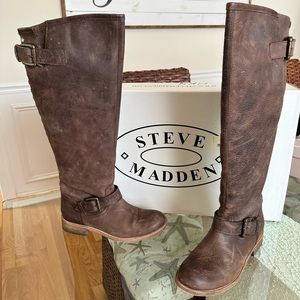 Steve Madden distressed brown boots. So cute and comfortable!